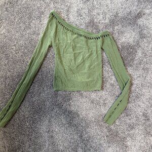 OS White Fox Green Off-shoulder Shoulder Crop - One Size NWOT